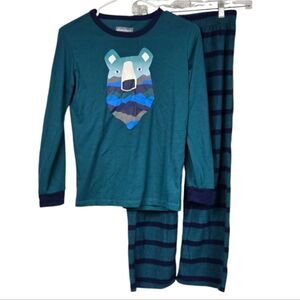 Eddie Bauer Kids Sleep Set Green Bear Boys Winter Pajamas Knit Top Fleece Bottom